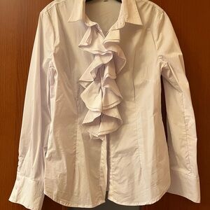 Women's White Ruffle Front Blouse
